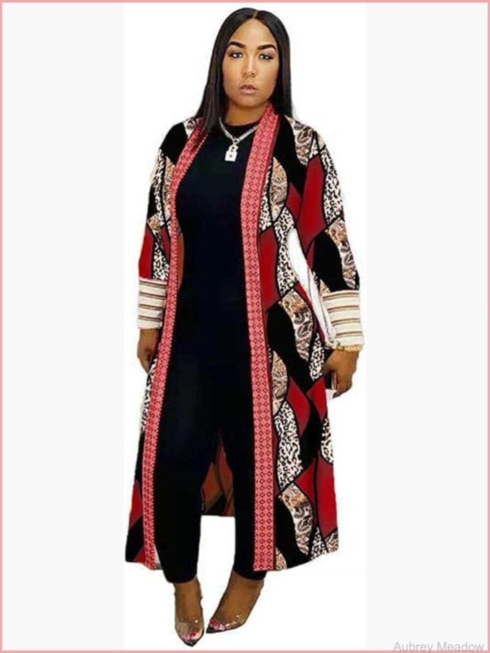 Leopard Print Long Cardigan Open Front Blazer Jacket Women Outwear Coat